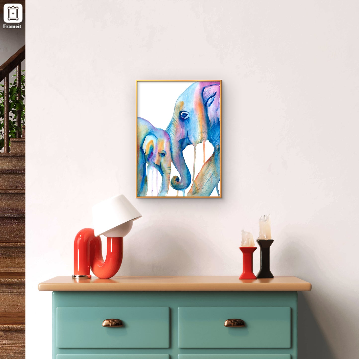 Mum and Baby Elephants Fine Art Giclee Print