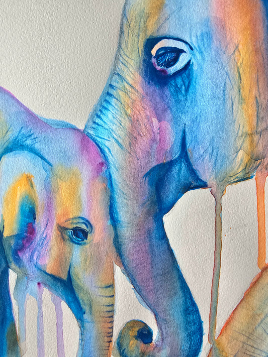 Original Mum and Baby Elephant Painting